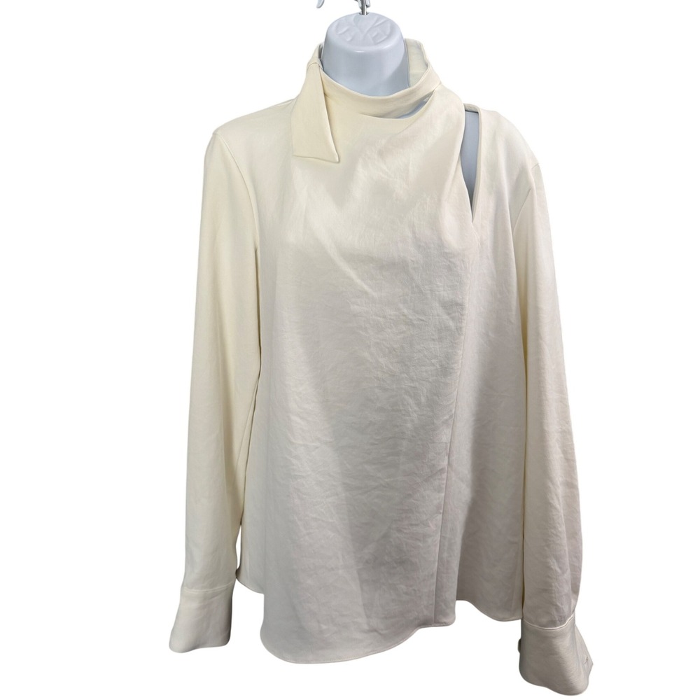 Tibi Asymmetrical High Neck Blouse 2/XS Off White Contemporary Elegant Minimal‎